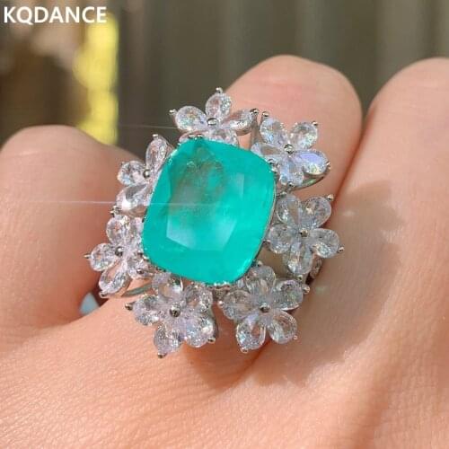 Vintage Emerald Cut Created Ruby Paraiba Tourmaline pariba Diamond Gemstones Rings For Women Gifts Cocktail Party Jewelry 2021