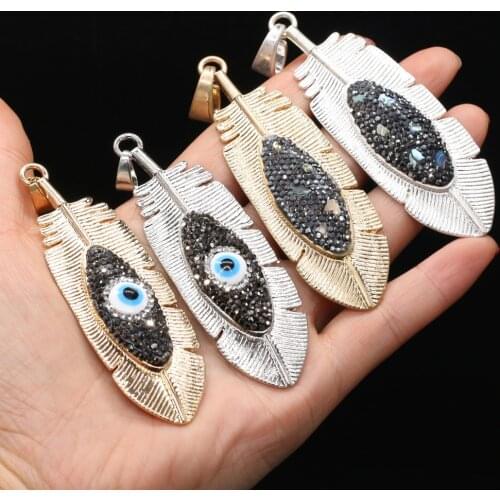 Feather shape Vintage Metal Necklace Pendant Reiki Healing Evil eye Pendant for Jewelry Making Earring Necklace Accessories