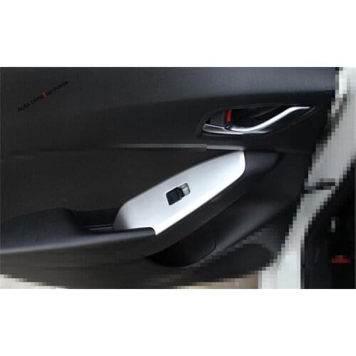 Yimaautotrims Interior For Mazda 3 2017 2018 Door Armrest Window Glass Lift Button Panel Cover Trim / Matte / Carbon Fiber Look