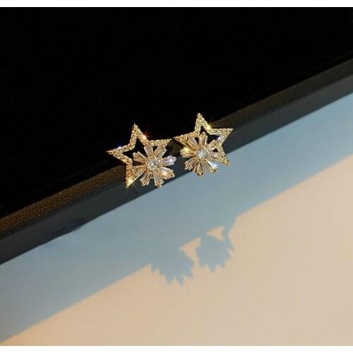 Minar Creative Full Shiny Cubic Zirconia Star Pendant Earrings for Women Ladies Rotatable Floral Exquisite Earring Accessories