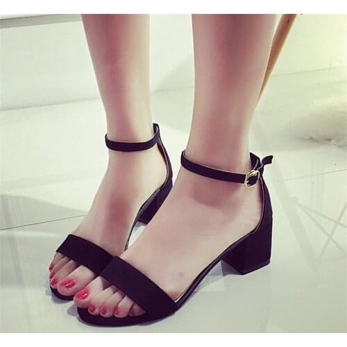 Womens shoes 2021 summer new open-toed students Korean version of thick heels with sexy high-heeled sandals