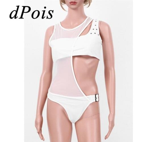 Women One-Piece Fashion Swimwear Bathing Swimming Suit Round Neck Sleeveless Sexy One Piece Cut Out Design Mesh Overlay Bodysuit