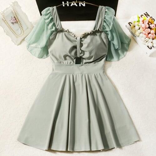 Women Patchwork Short Sleeve One Piece Swimwear Sexy Swim Beach Dress Female Beachwear Swimming Bathing Suit Ladies Swimsuits