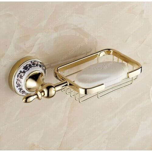 BECOLA Golden antique reproduction European soap net All copper soap rack soap box Blue and white porcelain soap network