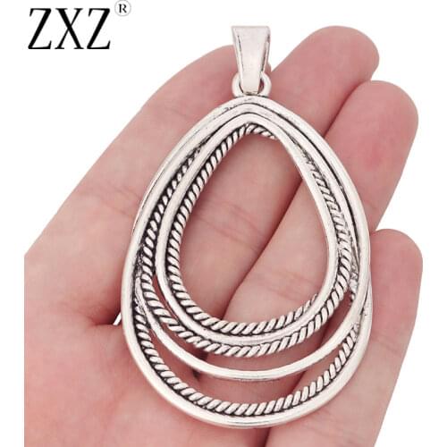 ZXZ 2pcs Tibetan Silver Large Open Hollow Oval Charms Pendants for Necklace Jewelry Making Findings 84x46mm