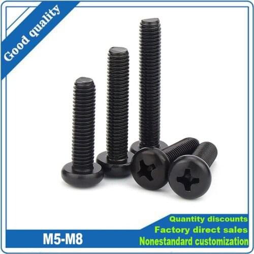 1/20pcs Black 304 Stainless Steel Cross Recessed Round Phillips Pan Head Screw M5 M6 M8 Bolt Diameter 5mm 6mm 8mm Length 5-100mm