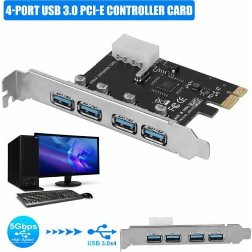 1 Set Professional 4 Port PCI-E To USB 3.0 HUB PCI Express Expansion Card Adapter 1x 4-Pin Power For Desktop PCIe Express 1X