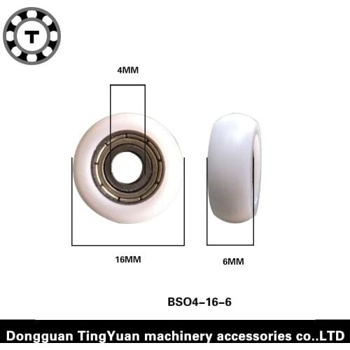 10pcs 4*16*6mm Nylon Plastic Carbon Steel Bearings Pulley Wheels Embedded Groove Suitable For Furniture Hardware Accessories