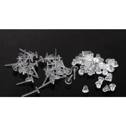 100Pcs Invisible Plastic Earrings Blank Pins Stud Tiny Head Earring Posts and Back Jewelry Findings DIY Supplies