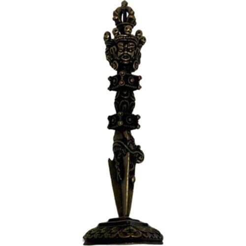 1x Tibetan Golden Charm Buddhist Vajra Dorje Phurba with Base Collectibles Gifts