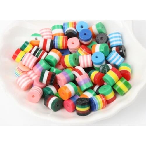 20pcs Mixed Stripe Resin Cylinder Spacer Beads For Jewelry making DIY Bracelet Accessory Children Handcraft Department 9mm