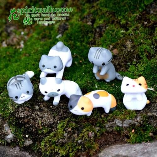 6Pcs /set Cute Miniature Fairy Figurines Fairy Garden Miniatures Cat Terrarium Cheese Cat Figurines Miniature Garden Decoration