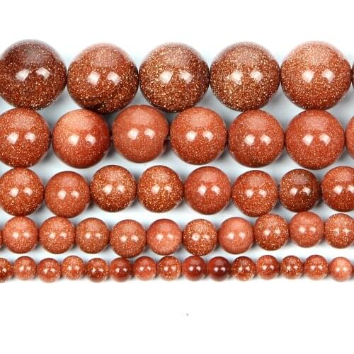 Natural Gold Sand Stone Sandstone Charm Round Loose Beads For Jewelry Making DIY Bracelets Necklaces Strand 6/8/10/12 MM