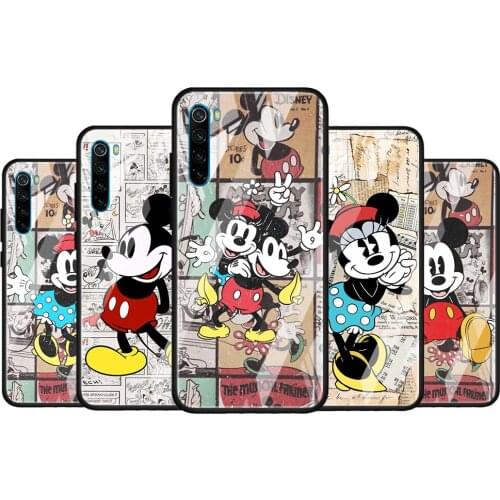 Disney Retro Mickey for Xiaomi Redmi K40 K30 K20 Pro Plus 9C 9A 9 8A 7 Luxury Shell Tempered Glass Phone Case Cover