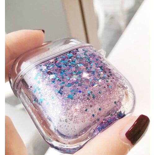 Liquid Quicksand Case For Apple Airpods 2 1 Clear Glitter Sequins Transparent Earphone Case For Airpods Air pods 2 1 hard Covers