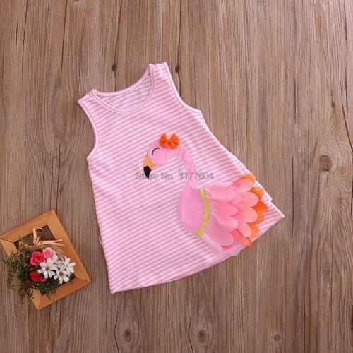 DHL 200pcs 3D Swan Baby Girls Sleeveless Stripes Tunika Dress Cute Summer New Cotton Outfit Kids Clothes 0-4T