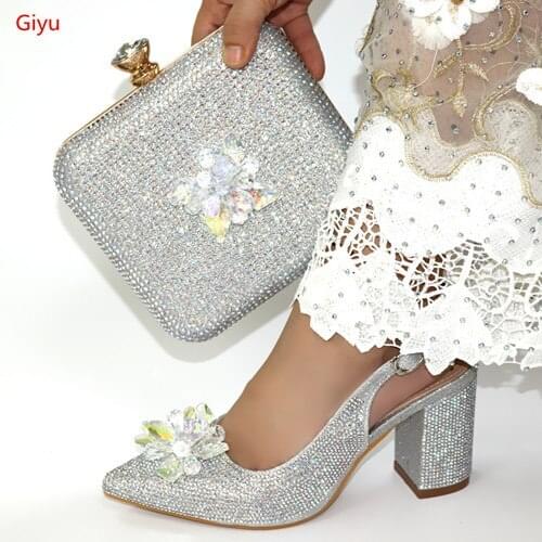 Doershow High Quality African newStyle silver color Ladies Shoes And Bags Set Latest Italian Shoes And Bag Set For Party!SLO1-67