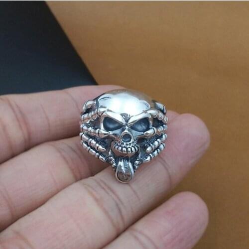 100% 925 Silver Tongue-Skull Ring Real Sterling Silver Skeleton Ring PUNK Jewelry Man Ring COOL
