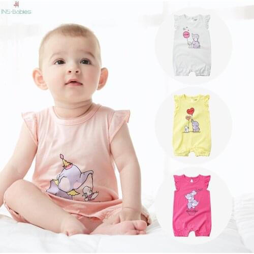 Newborn Baby Girls Short Sleeved Rompers 2020 New Summer Thin Cartoon Cotton Jumpsuit Infant Baby Climbing Clothes Pajamas
