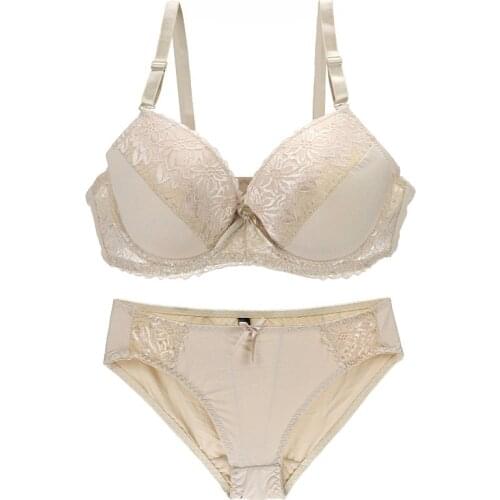 Sexy Lace Plus Size Bra Briefs Set Push Up Brassiere Lingerie Soft Cotton Breathable Panties For Women Female Intimates 85D 90D