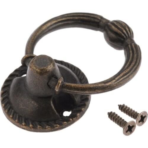 Ring Knob Antique Bronze Metal Handle Round Brass Pull Vintage Decor Drawer Cupboard Kitchen Furniture Hardware 51mm*38mm screws