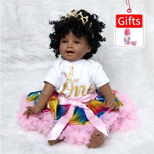 Baby Doll Toy Girl 22 Inches Reborn Vinyl Babies Doll Black For Girls Reborn Dolls Children Toys Special Offer Toy Soft Silicone
