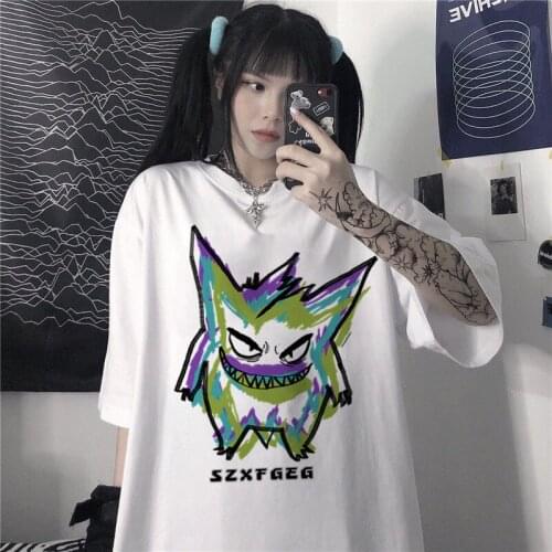 Summer Womens T-shirt Japanese Anime Harajuku Summer Oversized Tee Shirt Loose Short Sleeve T Shirt Clothes Streetwear Tops