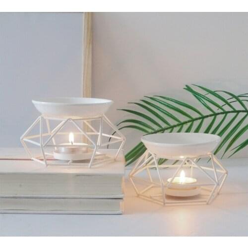 Metal Aromatic Oil Burner Geometric Ceramic Essential Oil Tealight Candle Holder Wax Melt Warmer Aroma Diffuser Lamp