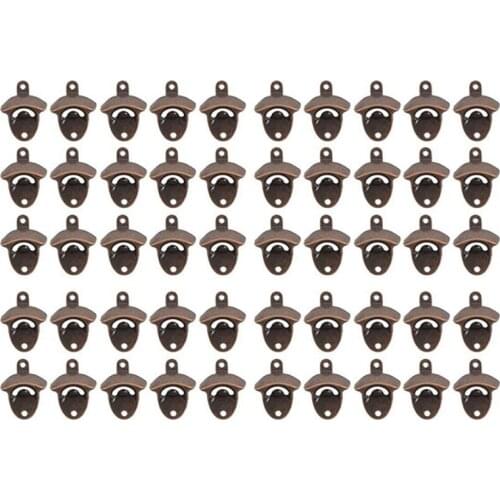 50 Pack Bottle Opener Wall Mounted Rustic Beer Opener Set Vintage Look with Mounting Screws for Kitchen Cafe Bars