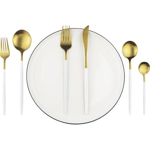Matte White Gold Tableware Set Knife Spoon Fork Cutlery Set Stainless Steel Dinnerware Set Kitchen Flatware Set Silverware