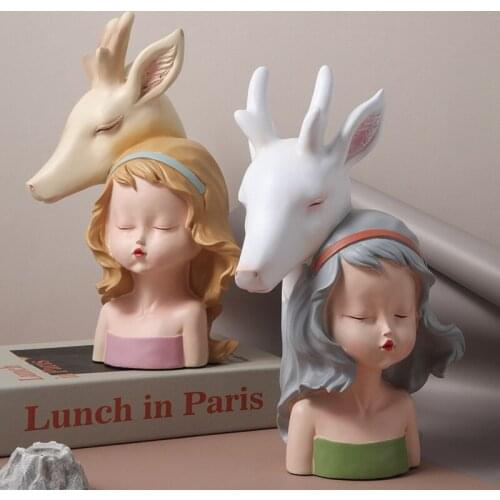 Nordic girl resin decors birthday gift bedroom figurines for interior model kawaii room decor home decoration accessories