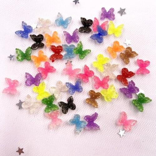 New 60pcs Resin 7*8mm Jelly Colorful Crystal Butterfly Flatback Rhinestone Appliques DIY Wedding Scrapbook Nail Art Craft SL17
