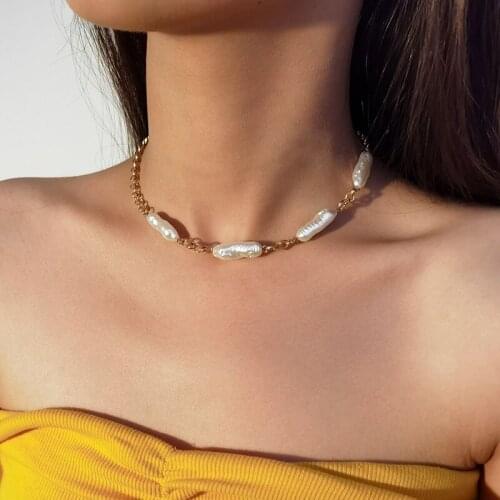 Vintage Temperament Baroque Pearl Choker Necklace for Women Simple Creative Geometric Clavicle Necklace Fashion Jewelry Kolye
