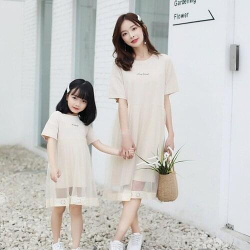 Girl Dress Fashion New Kids Dresses for Girls 2019 Summer New Family Matching Clothing Kids Girls Casual Mesh Patchwork Dress