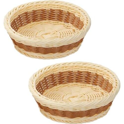 Woven Basket Tray, Fruit Bread Basket Tray Handwoven Basket Fruit Serving Basket, Round Stackable Basket (2 PCS)