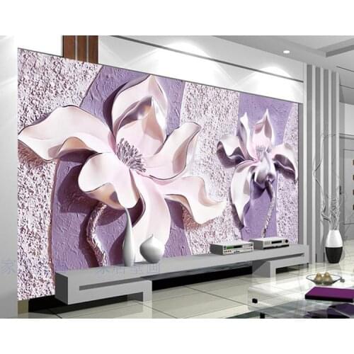 Custom mural 3d Purple embossed orchid TV Bedroom living room Background wall mural cafe wallpaper