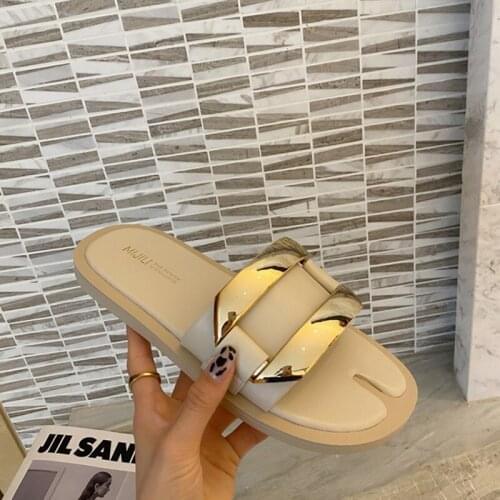 2021 Women Slippers Fashion Summer Slippers Shoes For Woman Metal Flat With Ladies Slides Female Flip Flops Sandals Shoes Size39