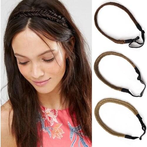 AILIADE Synthetic Fishbone Braids Twist Elastic Hair Headband With Adjustable Belt Woman Hair Style Braided Headband Hairpiece