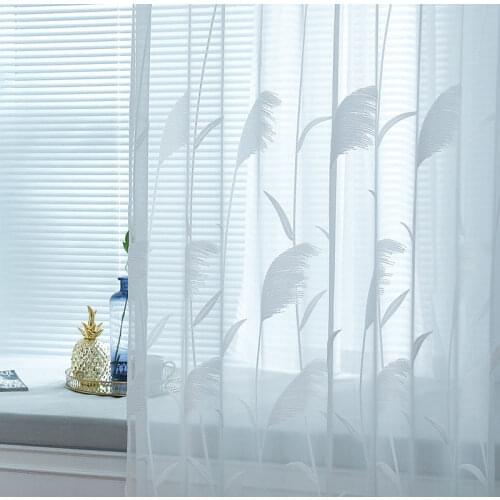 Modern White Embroidered Tulle Curtains for Living room Reed Floral Sheer Voile Curtains for Bedroom Window Treatment Blinds