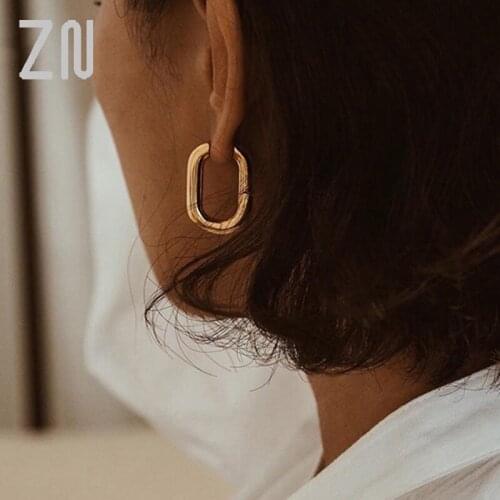 ZN Women Copper Earring Europe and America Golden Trendy Simple Charm O Shaped Stud Earrings Fashion Jewelry Accessories Gifts