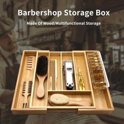 High-end Hairdressing Tool Retractable Wooden Box Barbershop Clipper Scissors Display Rack Storage Box