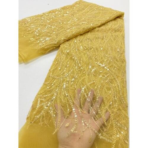 XIYA latest African Sequins Lace Fabric French 2021 Yellow Color Tulle Lace Material Nigerian Fabrics For Party Dress NI5142-2