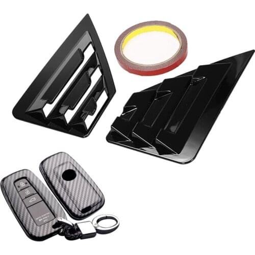 Bright Black Rear Triple-Cornered Window Louver Shutter Cover Trim with Car Remote Key Case Fob Cover Accessories