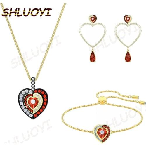 SHLUOYI Fashion jewelry, high-quality SWA, exquisite heart-shaped decoration, with crystal inlaid in the middle of the necklace
