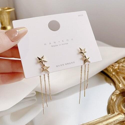 South Korea Dongdaemun Long Star Tassel Stud Ear Temperament High-End Retro Earrings Hypoallergenic Needle Earring Jewelry