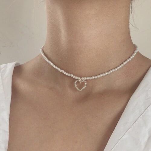 YWZIXLN Trend Elegant Jewelry Crystal Heart Pendant Necklace For Women Fashion White Imitation Pearl Choker Necklace N0212