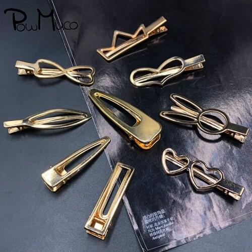 Powmuco 5pcs/lot Fashion Metal Duckbill Clip Solid Color Crown Bangs Hairpin Geometric Hollowed Square Barrettes Girls Gifts