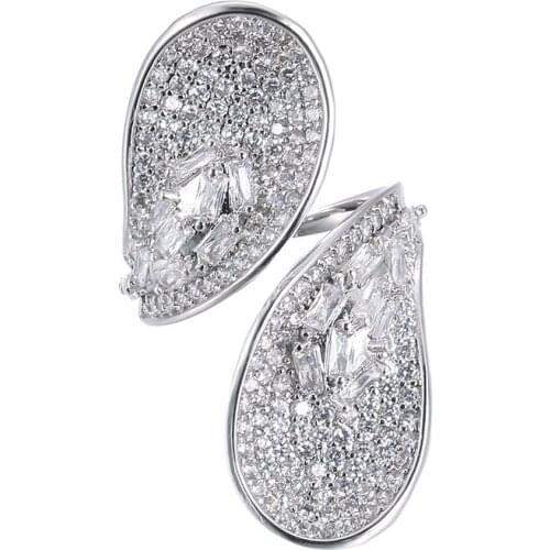 Women Rings Fully Inlaid Zircon Open Silver Plated Rings Fashion Glamour Banquet Engagement Rings Birthday Gift For Girlfriend