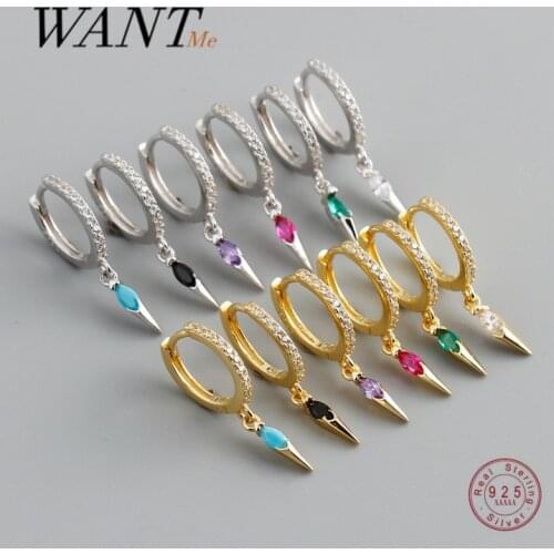 WANTME New 925 Sterling Silver Bohemian Geometric Blue Zircon Hanging Tassel Stud Earrings for Women Charming Party Jewelry Gift