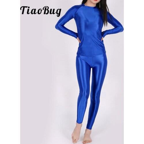 Womens 2Pcs Sexy Glitter Metallic Shiny Top and Pants Set Long Sleeve Party Club Stage Performance Dance Set